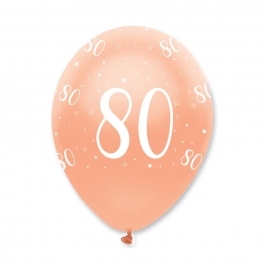 Age 80 Rose Gold Pearlescent Latex Balloons All Round Print