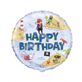 Ahoy Pirate Round Foil Happy Birthday Balloon 18 inch Package