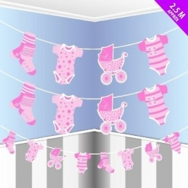 Baby Girl Laundry Bunting Pink Flag Banner 2.5m