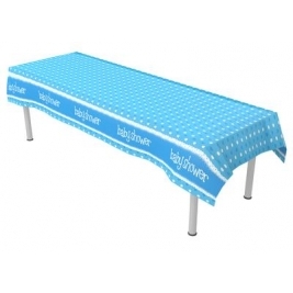 Baby Shower Blue Colourfast Plastic Table Cover 137cm x 2.6m 1pc