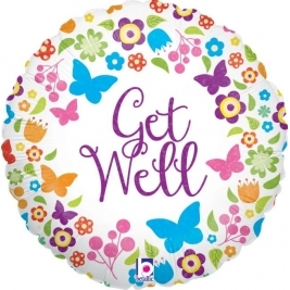 Betallic Butterflies & Flowers Get Well Holographic 18 Inch Foil Balloon