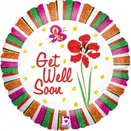 Betallic Iris & Stripes Get Well Soon Holographic 18 Inch Foil Balloon