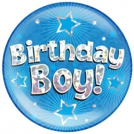 Birthday Boy Blue Holographic Dot Jumbo Badge 6"