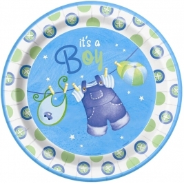 Blue Clothesline Baby Shower Party Plates 23cm - Pack of 8