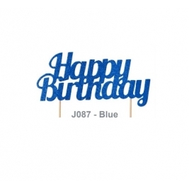 Blue Glitter Happy Birthday Cake Topper	