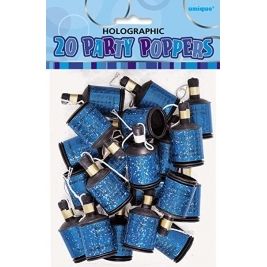 Blue Glitz Holographic Birthday Poppers Pack of 20