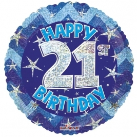 Blue Holographic Happy 21St Birthday Balloon - 18 Inch