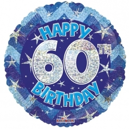 Blue Holographic Happy 60Th Birthday Balloon - 18 Inch