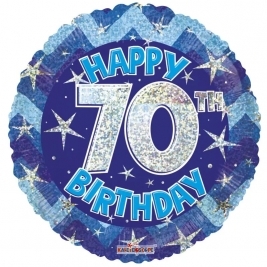 Blue Holographic Happy 70Th Birthday Balloon - 18 Inch
