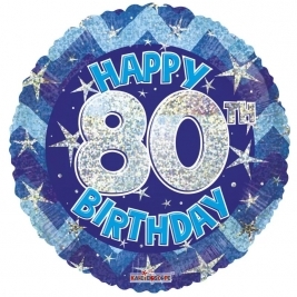 Blue Holographic Happy 80Th Birthday Balloon - 18 Inch