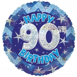 Blue Holographic Happy 90Th Birthday Balloon - 18 Inch