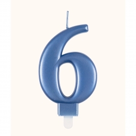 Blue Metallic Number 6 Candle