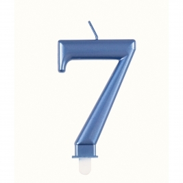 Blue Metallic Number 7 Candle