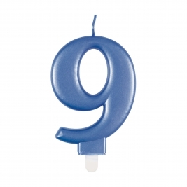 Blue Metallic Number 9 Candle