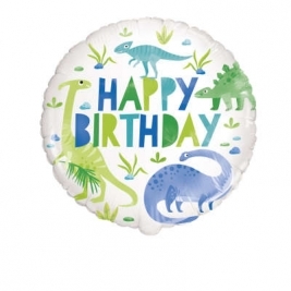 Blue & Green Dinosaur Round Foil Balloon 18"