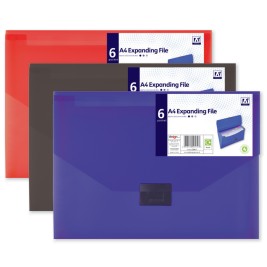 A4 6 Pocket Expanding File - 3 Assorted Colours