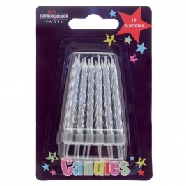 Silver Party candles 12pcs
