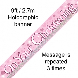 Christening Pink Holographic Dot Banner - 9ft