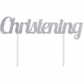 Christening Silver Glitter Cake Topper