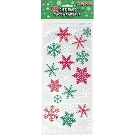Christmas Snowflake Red/Green Cellophane Bags 20ct