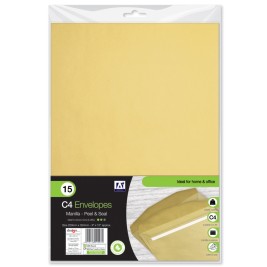 C4 Manilla Envelopes Pack of 15 Size(w) 235mm x (h) 365mm x (d) 10mm approx