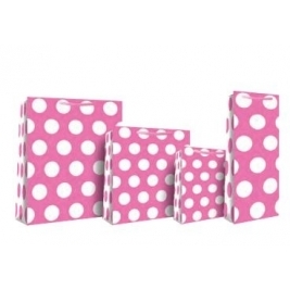 Fuschia Polka Dots Medium Gift Bag - Pack of 4