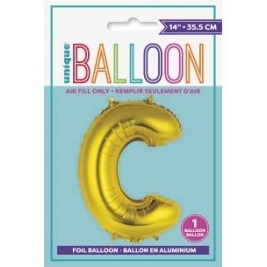 Gold Letter C Shaped Foil Balloon 14 Inch