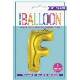 Gold Letter F Shaped Foil Balloon 14 Inch