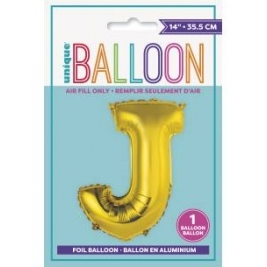 Gold Letter J Shaped Foil Balloon 14 Inch