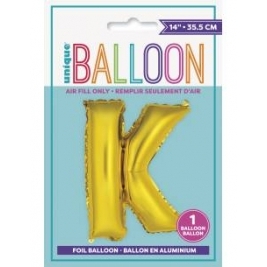 Gold Letter K Shaped Foil Balloon 14 Inch