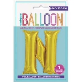Gold Letter N Shaped Foil Balloon 14 Inch