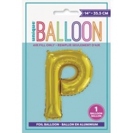Gold Letter P Shaped Foil Balloon 14 Inch