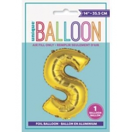 Gold Letter S Shaped Foil Balloon 14 Inch