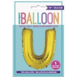 Gold Letter U Shaped Foil Balloon 14 Inch