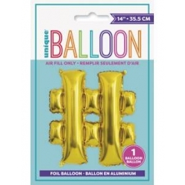 Gold Letter # Shaped Foil Balloon 14 Inch