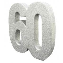 Number 60 Silver Glitter Table Decoration