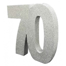 Number 70 Silver Glitter Table Decoration