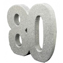 Number 80 Silver Glitter Table Decoration