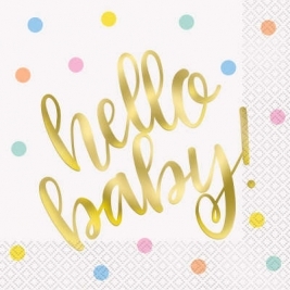 HELLO BABY Foil Stamped Gold Baby Shower Luncheon Napkins - Pack of 16
