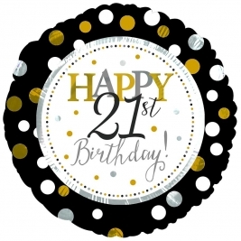 Happy 21st Birthday Metallic Polka Foil Balloon 18"