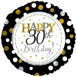 Happy 30th Birthday Metallic Polka Foil Balloon 18"