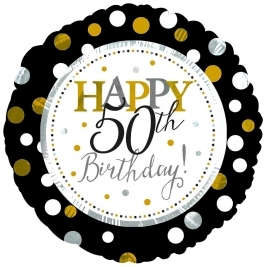 Happy 50th Birthday Metallic Polka Foil Balloon 18"