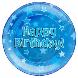 Happy Birthday Blue Plates 8pcs 9"/23cm