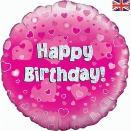 Happy Birthday Pink Holographic Foil Balloon 18 Inches