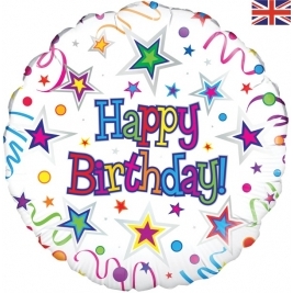 Happy Birthday Ribbon & Stars Holographic 18 Inch Foil Balloon