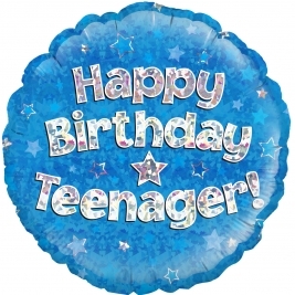 Happy Birthday Teenager Blue Holographic Foil Balloon 18"