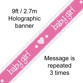 It’s a Girl Pastel Heart Holographic Dot Banner - 9ft