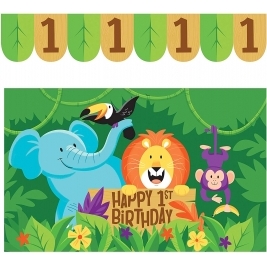 Jungle Safari High Chair Kit - Banner 8.9 x 66cm & Plastic Floor Mat 76.2 x 121.9cm