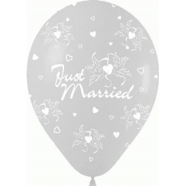 Just Married Crystal Clear Doves Heart Latex Balloons 11" - 50 Pack