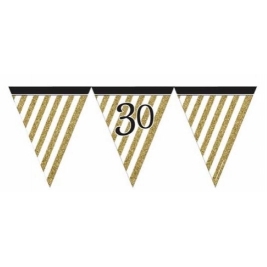 Black and Gold Age 30 Paper Flag Bunting